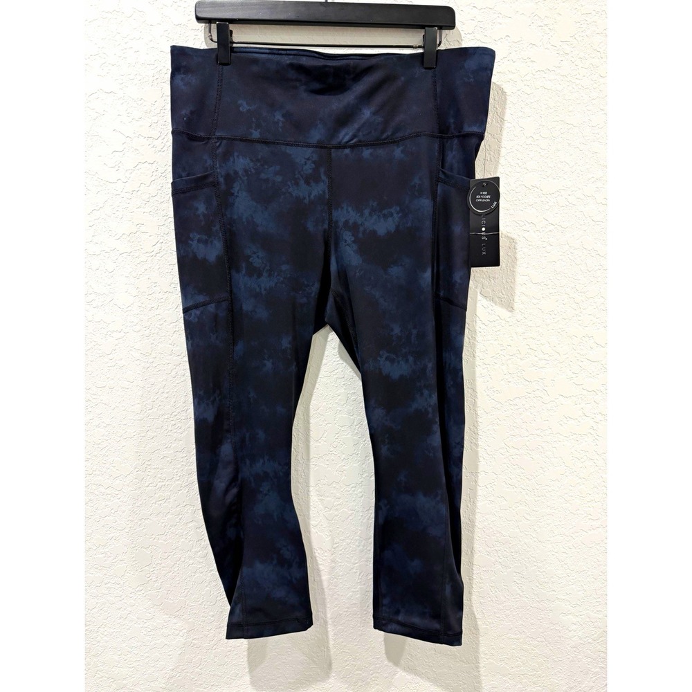 Yogalicious Lux Women's Midnight Fog Blue High Rise Capri Leggings 1X Pockets